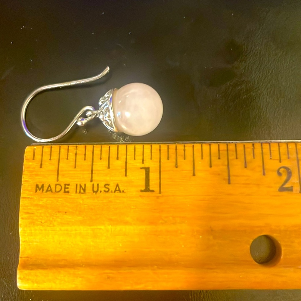 Elegant Sterling Silver and Pale Rose Quartz Drop Earrings - Picture 9 of 9
